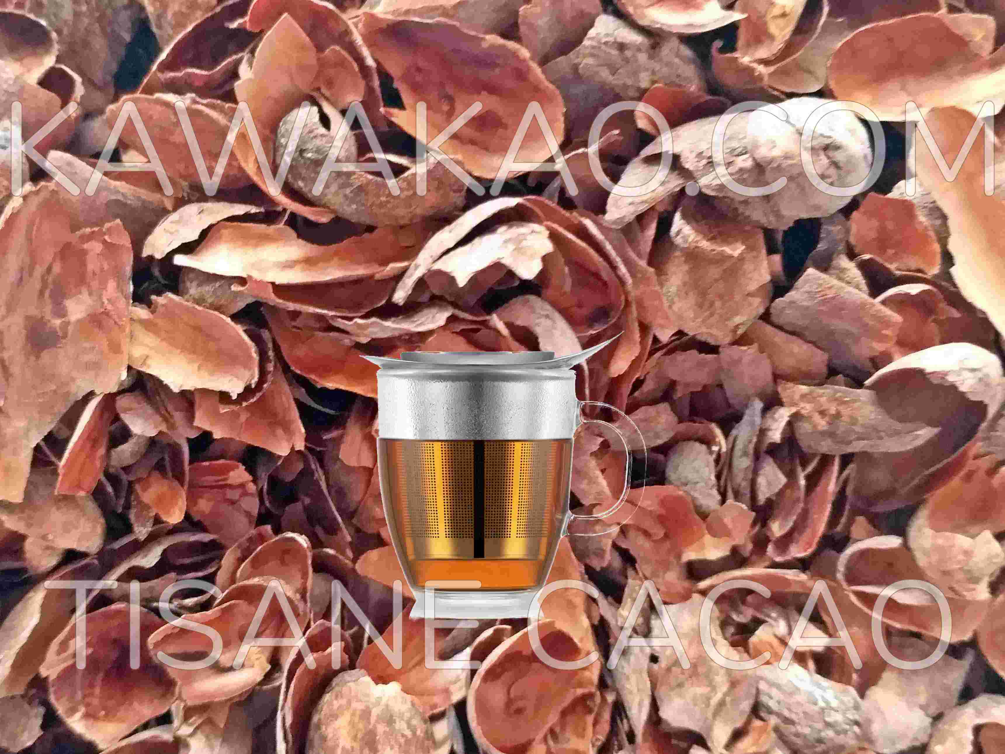 Tisane cacao servie dans une tasse avec infuseur kawakao.com